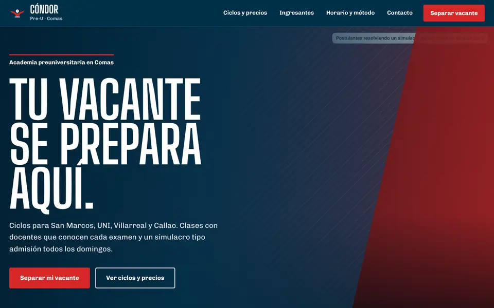 Vista de la web demo de Academia Cóndor Pre-U