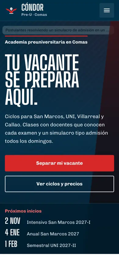 Portada de la demo Academia Cóndor Pre-U en celular