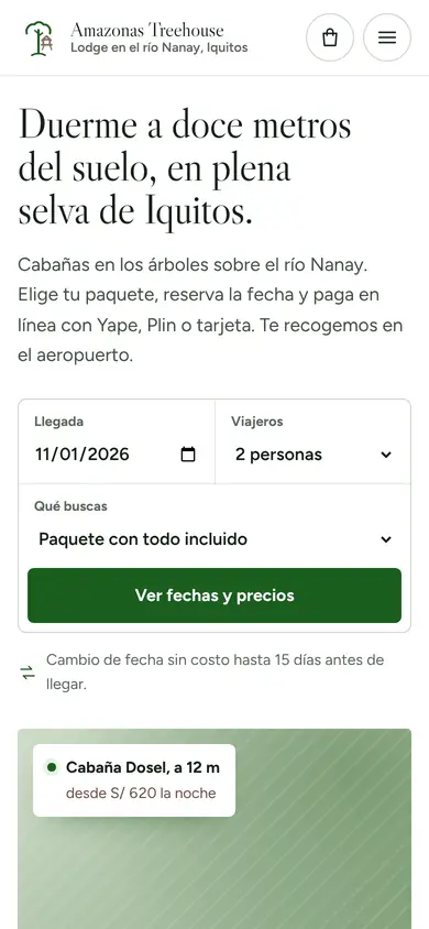 Portada de la demo Amazonas Treehouse Lodge en celular