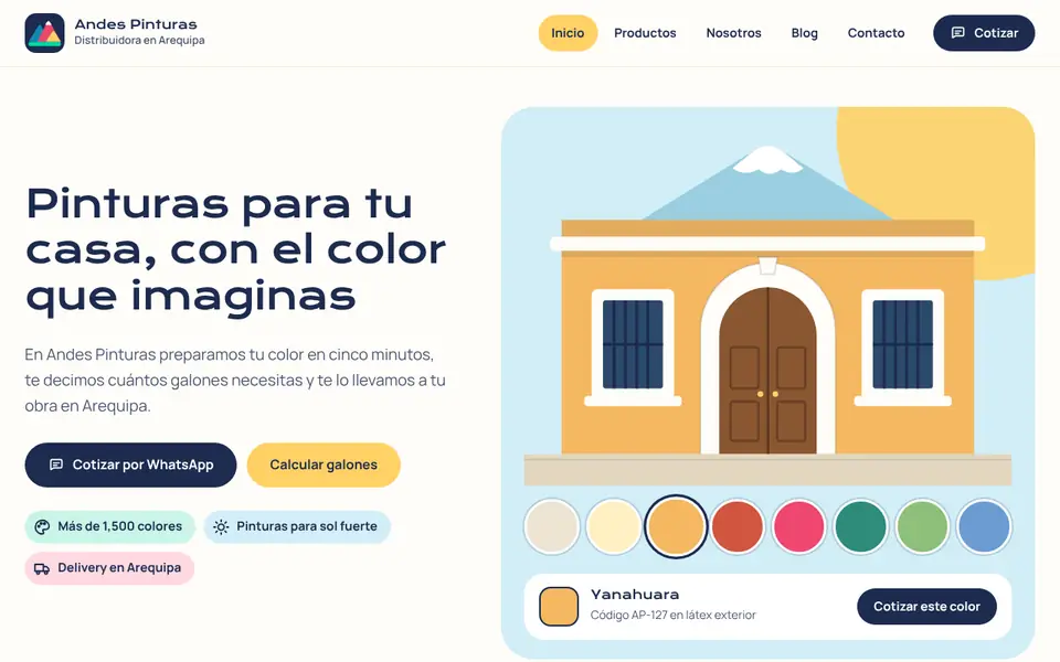 Vista de la web demo de Distribuidora Andes Pinturas