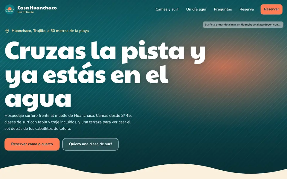 Vista de la web demo de Casa Huanchaco Surf House
