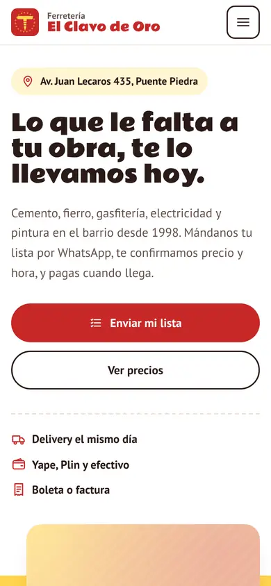 Portada de la demo Ferretería El Clavo de Oro en celular
