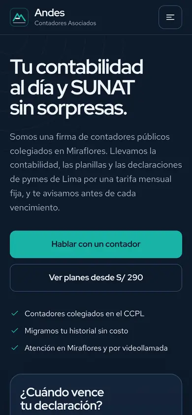 Portada de la demo Contadores Asociados Andes en celular