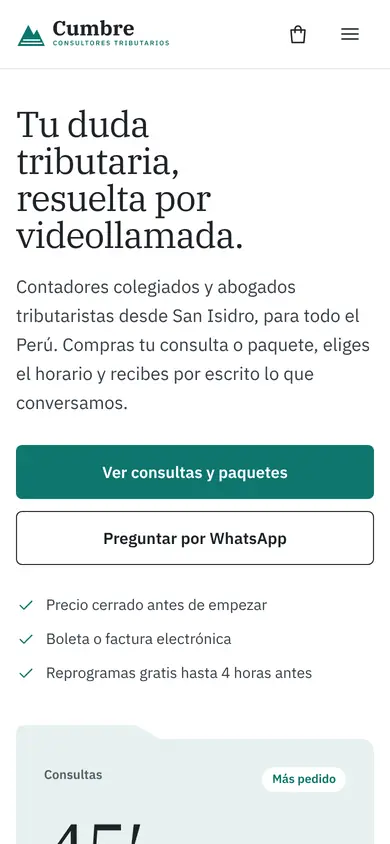 Portada de la demo Cumbre Consultores Tributarios en celular
