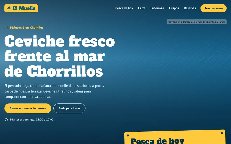 Vista de la web demo de Cevichería El Muelle