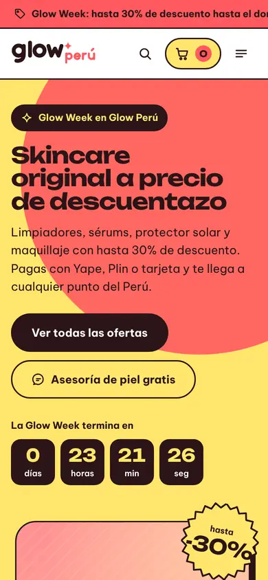 Portada de la demo Glow Perú Cosmética en celular