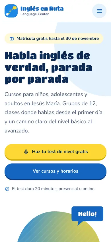 Portada de la demo Inglés en Ruta Language Center en celular