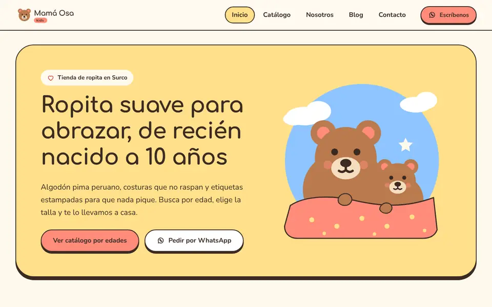 Vista de la web demo de Mamá Osa Kids