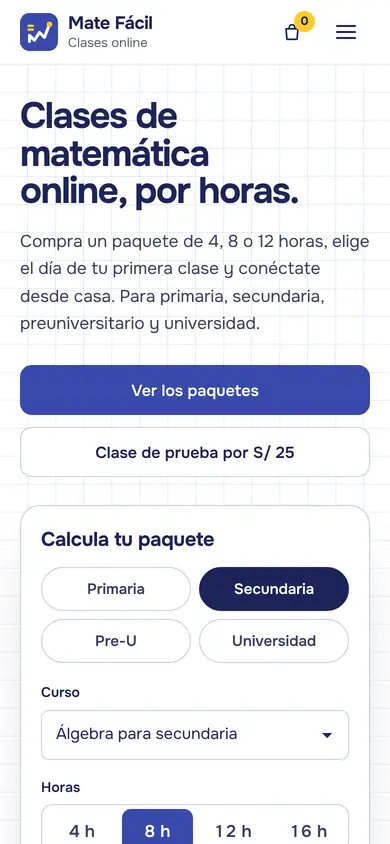 Portada de la demo Mate Fácil Clases Online en celular