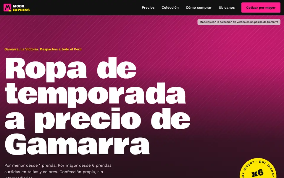 Vista de la web demo de Moda Express Gamarra