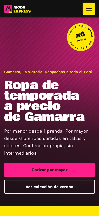 Portada de la demo Moda Express Gamarra en celular