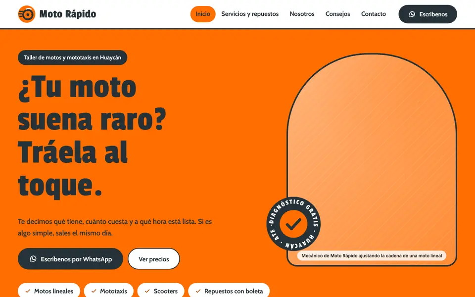 Vista de la web demo de Taller Moto Rápido