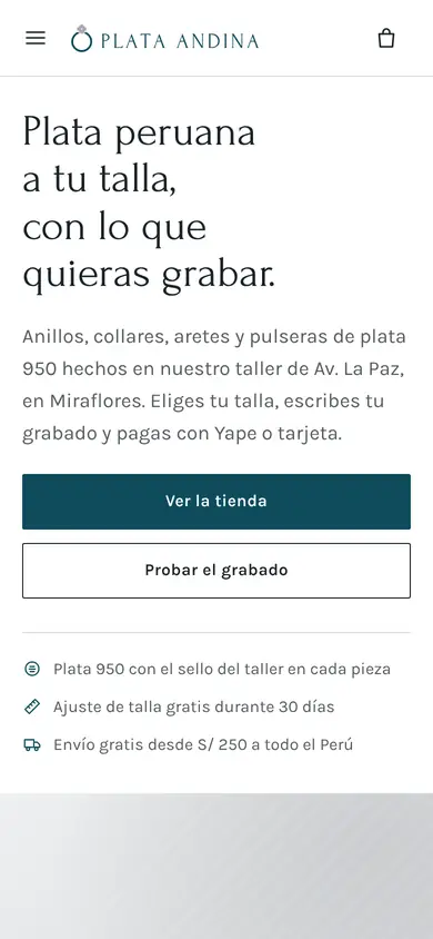 Portada de la demo Plata Andina Joyería en celular
