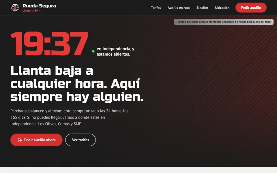 Vista de la web demo de Llantería Rueda Segura
