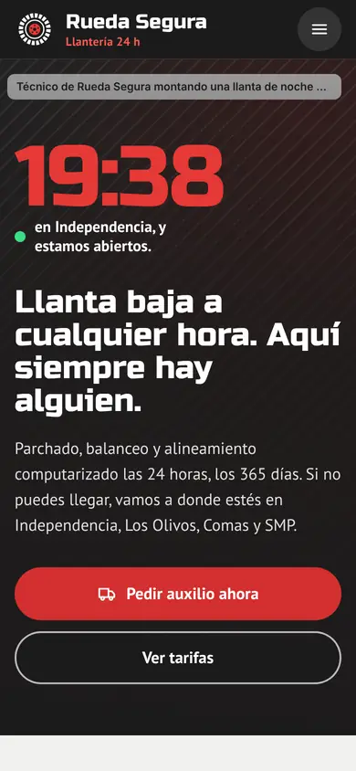 Portada de la demo Llantería Rueda Segura en celular