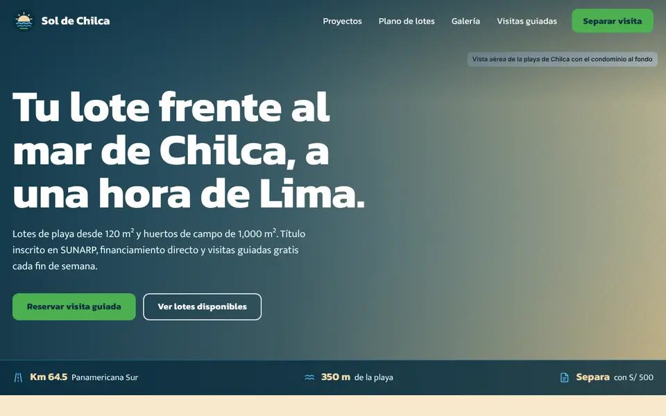 Vista de la web demo de Lotes Sol de Chilca