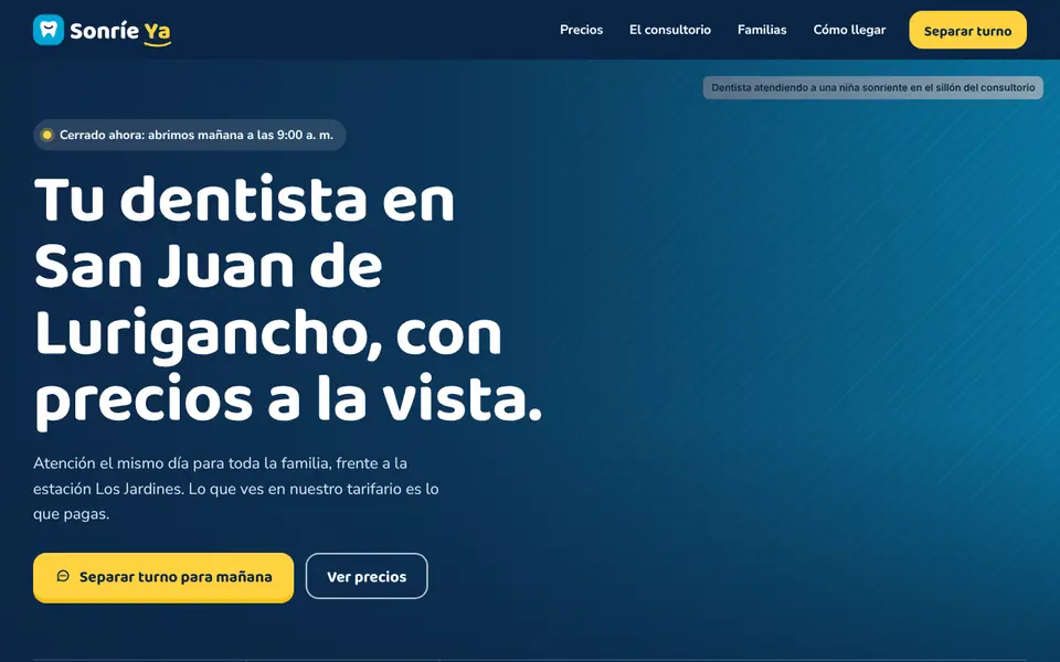 Vista de la web demo de Sonríe Ya Consultorio Dental