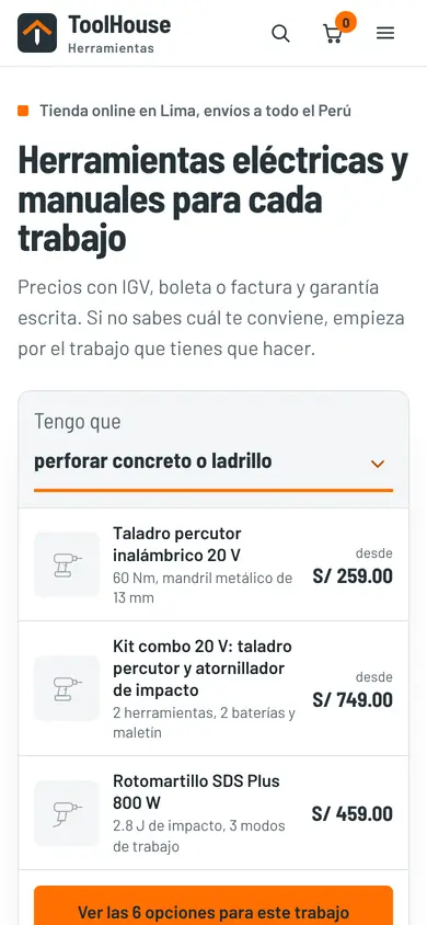 Portada de la demo ToolHouse Herramientas en celular