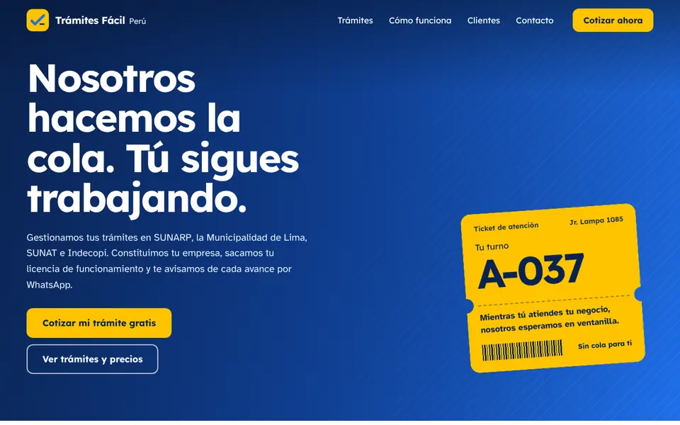 Vista de la web demo de Trámites Fácil Perú