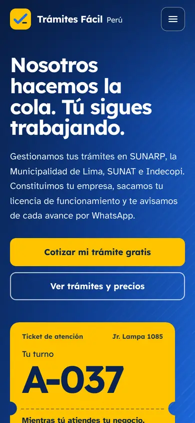 Portada de la demo Trámites Fácil Perú en celular