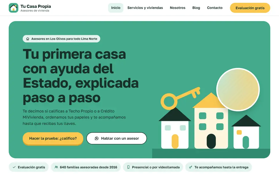 Vista de la web demo de Tu Casa Propia Asesores