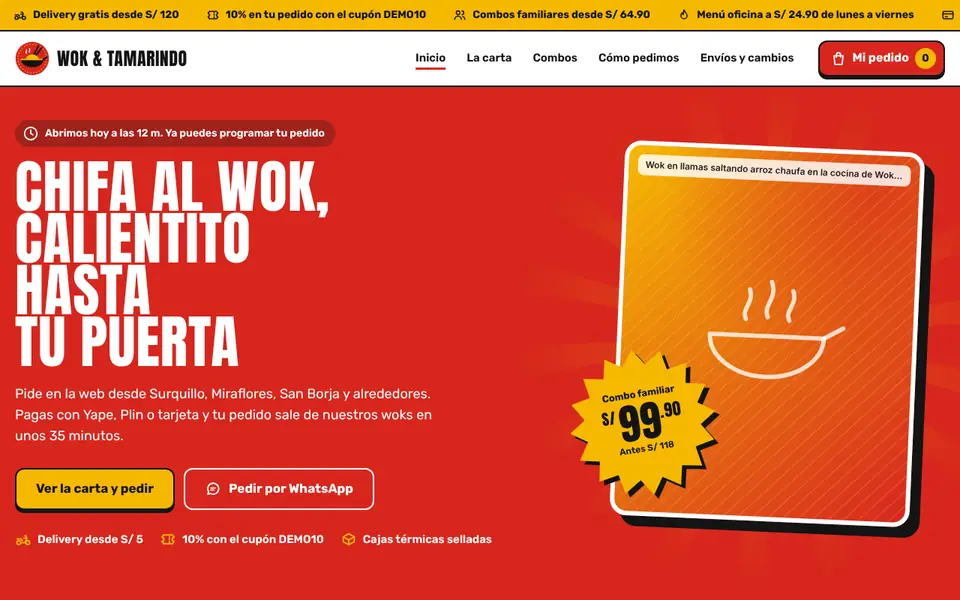 Demo Wok & Tamarindo, Web Negocio Pro